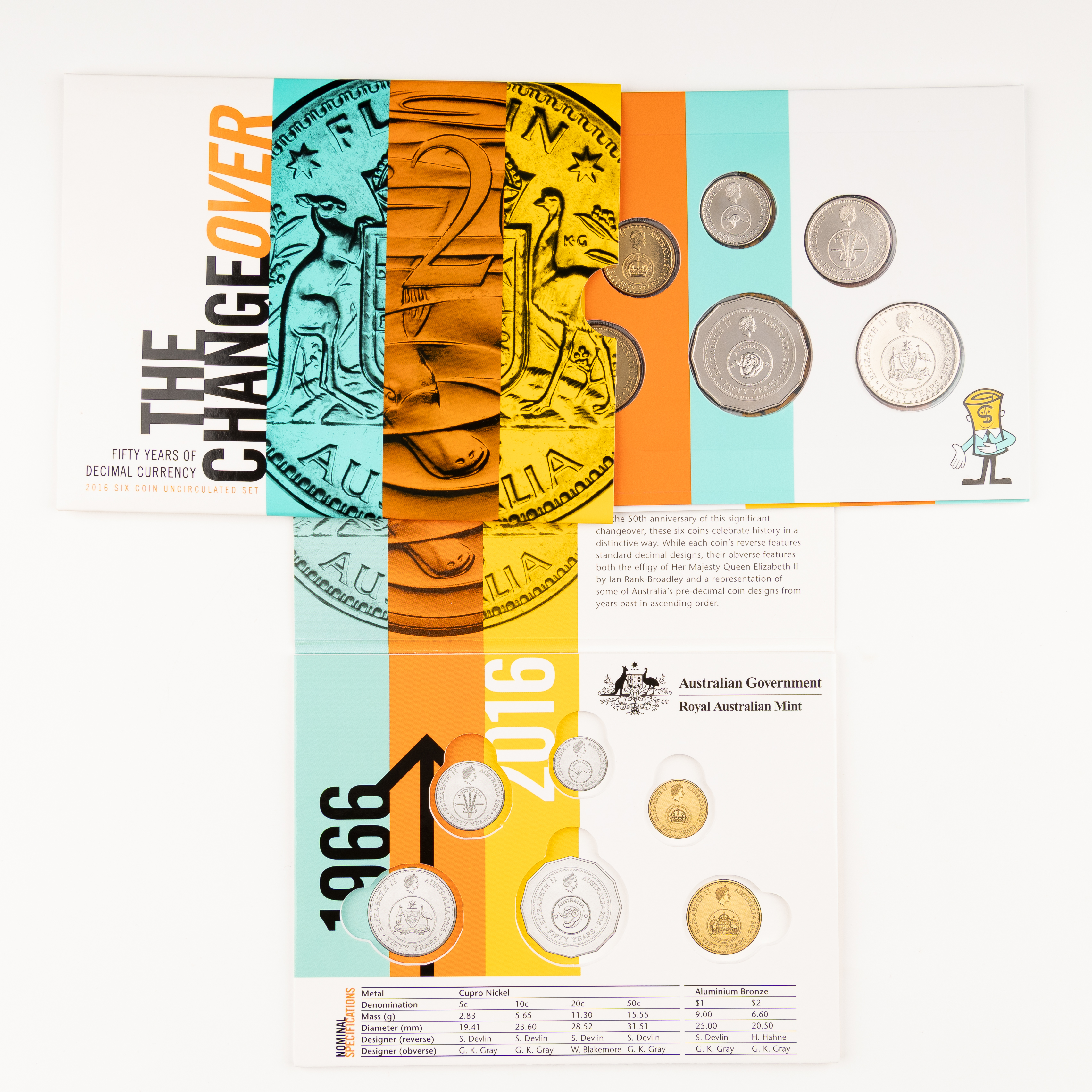 Elizabeth II, The Changeover - Fifty Years of Decimal Currency, Five Cents - Two Dollars, 2016, UNC