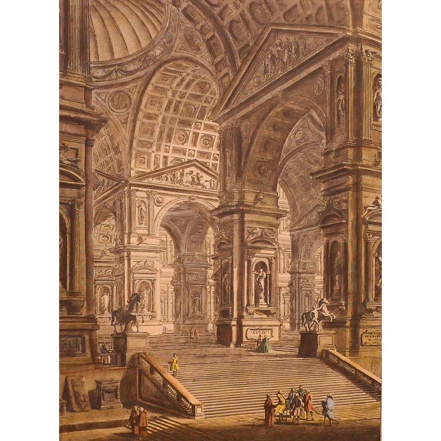 Piranesi Tinted Saint Peters Engraving Framed- 22x16''