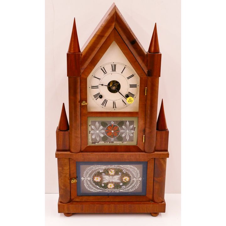 Antique Ibes 30 Hour Reverse Painted Steeple Clock- 24x12.5''