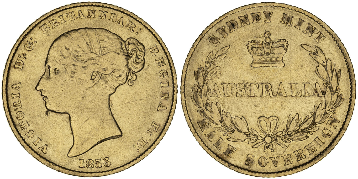 Victoria, Sydney Mint - Type I, Half Sovereign, 1856, aFine