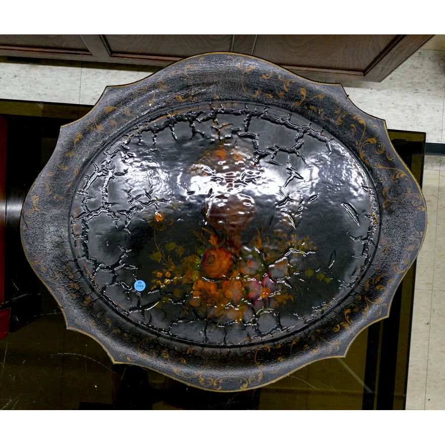 Antique Tole Painted Floral Serving Tray 23''x27''