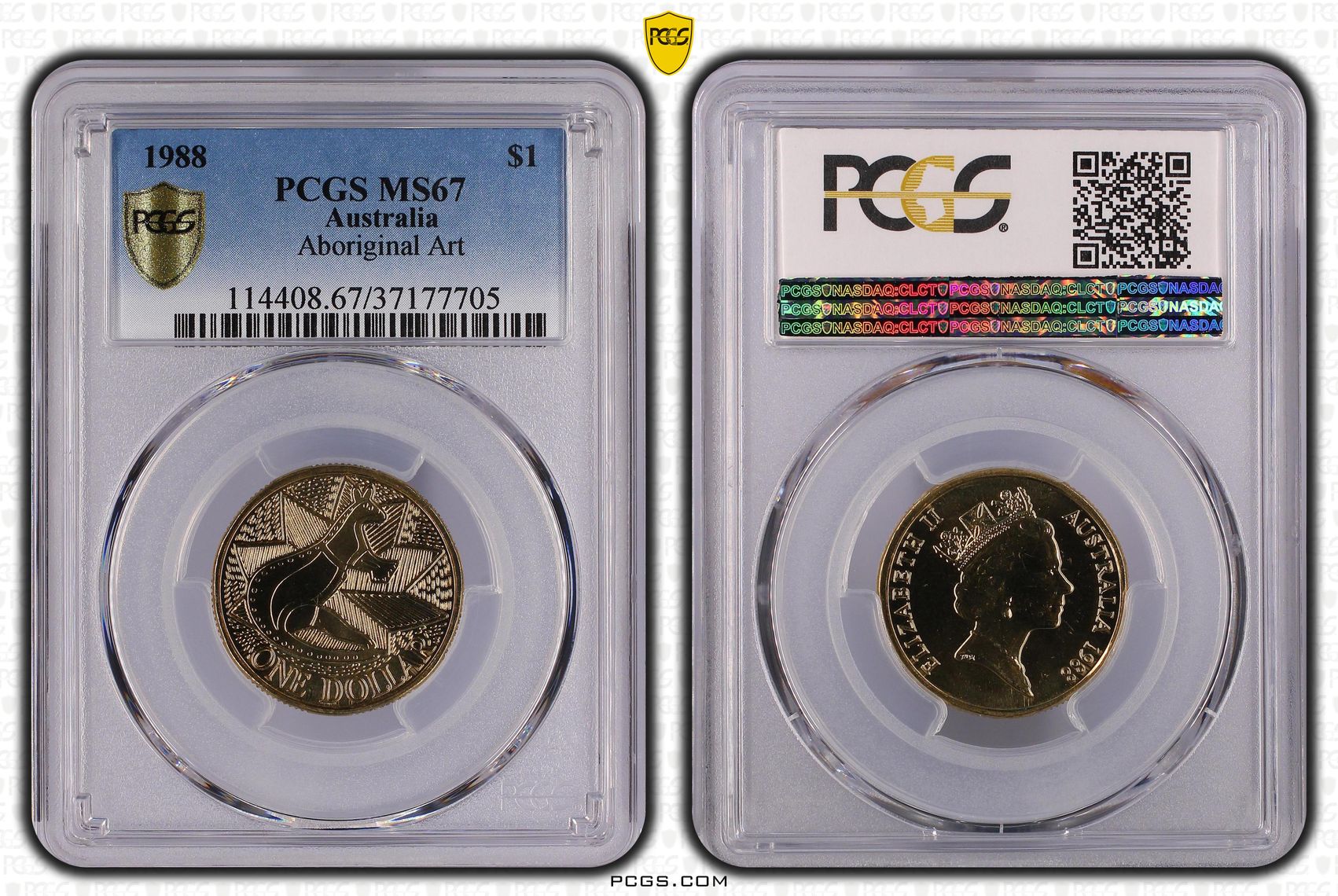Aboriginal Art - Kangaroo, One Dollar, 1988, PCGS MS67