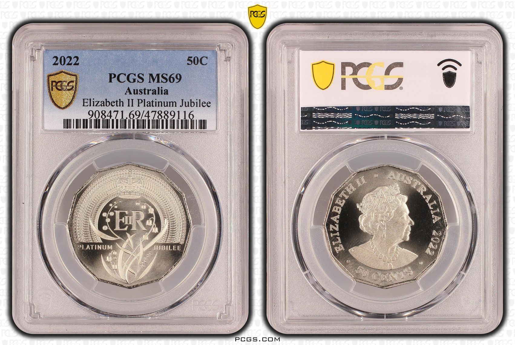 166 · Elizabeth II Platinum Jubilee , Fifty Cent, 2022, PCGS MS69