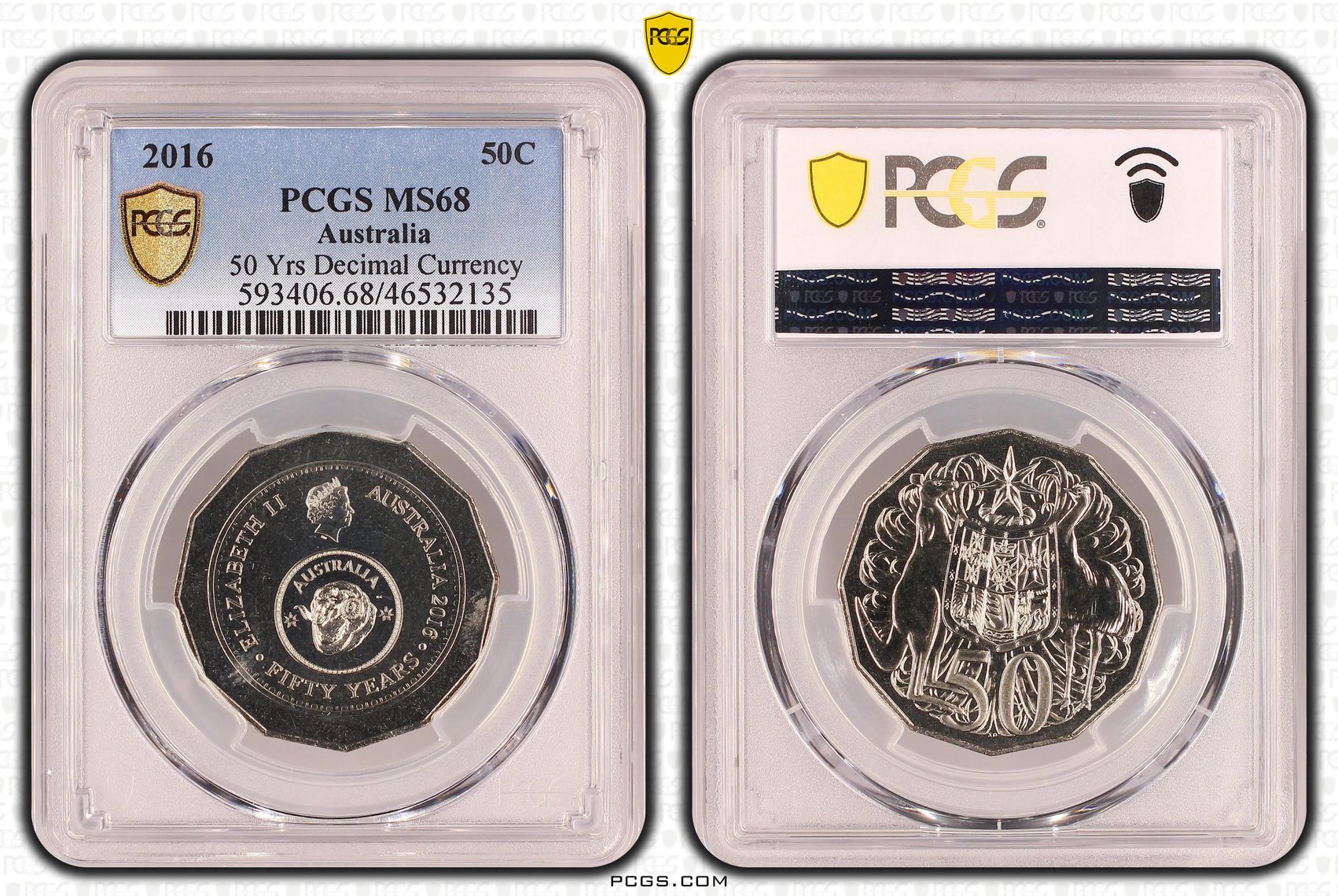 50th Ann. Decimal Currency, Fifty Cent, 2016, PCGS MS68