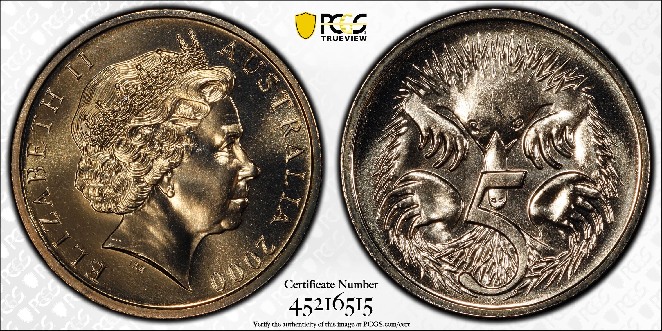 2000 Australian Five Cent, 5c PCGS - MS68 -515