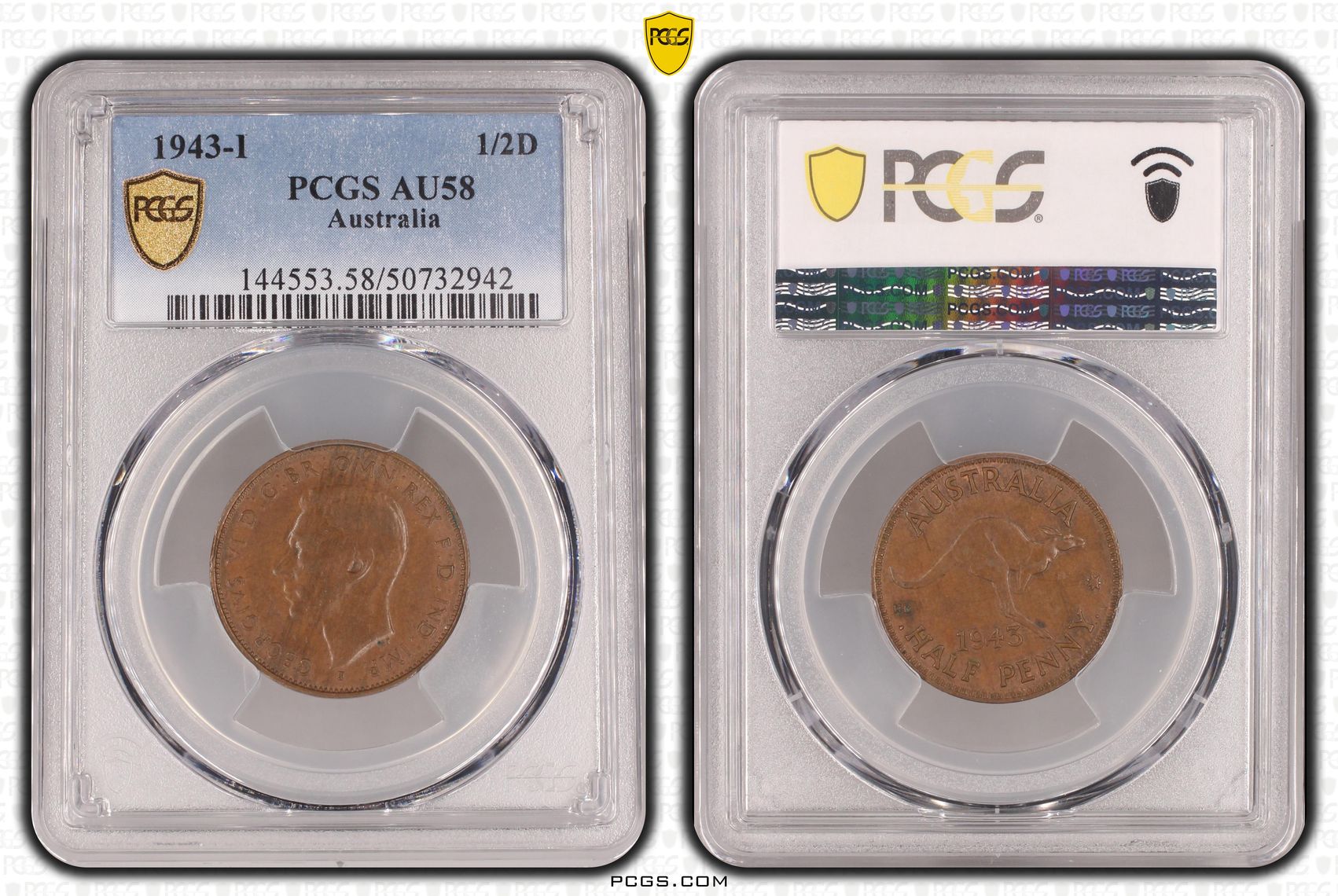 Halfpenny, 1943-I, PCGS AU58BN