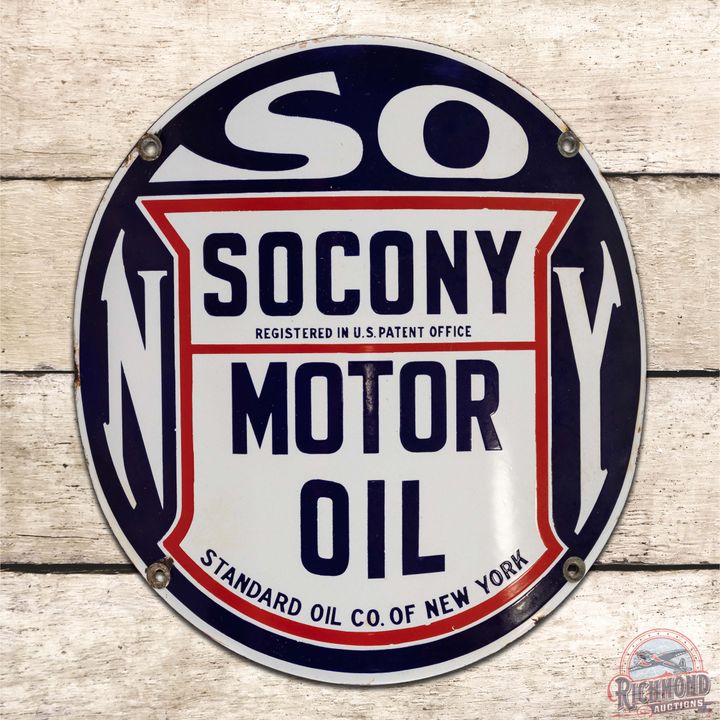 Socony Motor Oil 15" Single Sided Porcelain Curved Sign