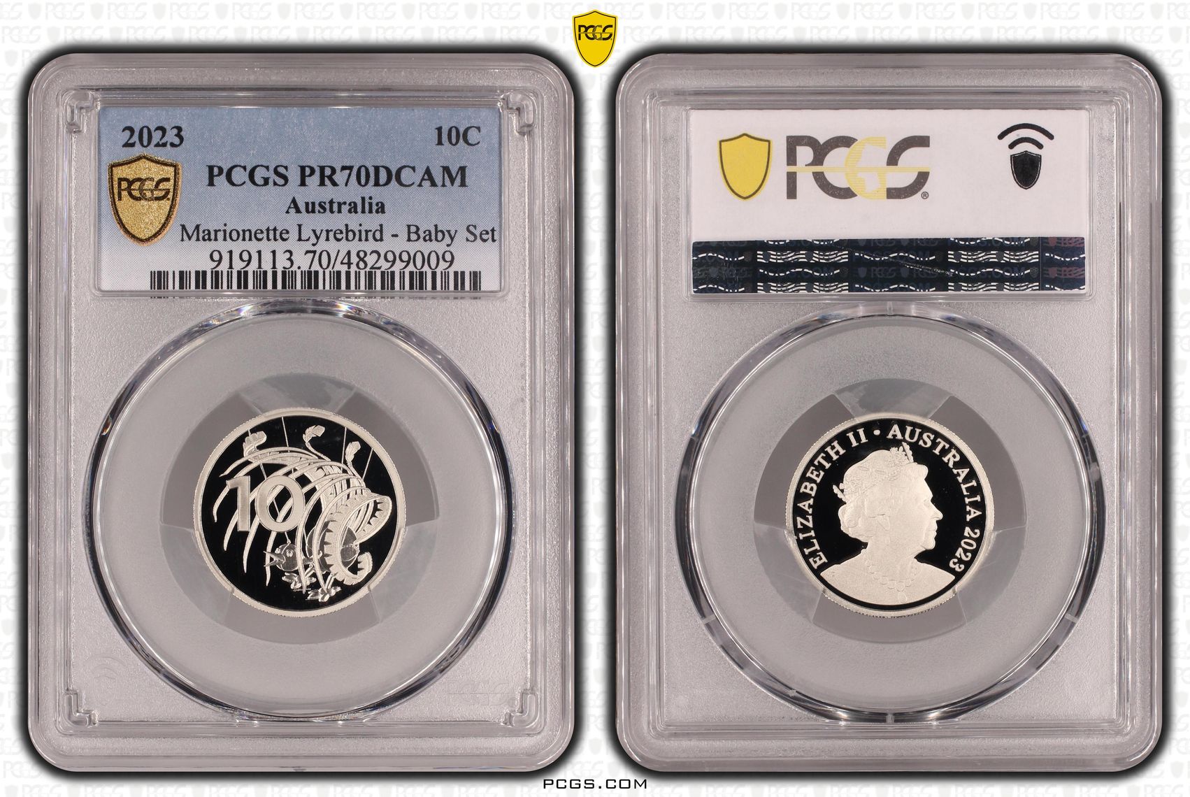 Marionette Lyrebird - Baby Set, Ten Cent, 2023, PCGS PR70DCAM