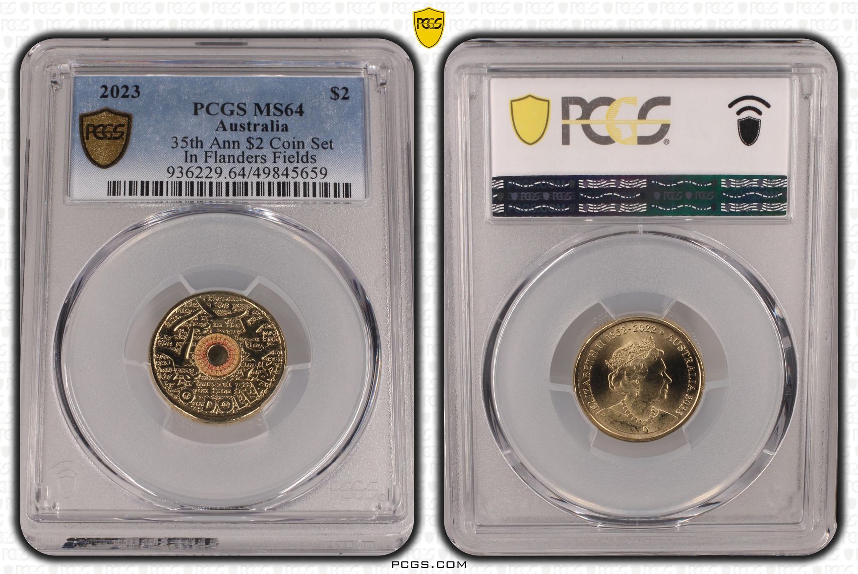 Elizabeth II, 35th Ann $2 Coin Set Colorized In Flanders Fields , Two Dollar, 2023, PCGS MS64