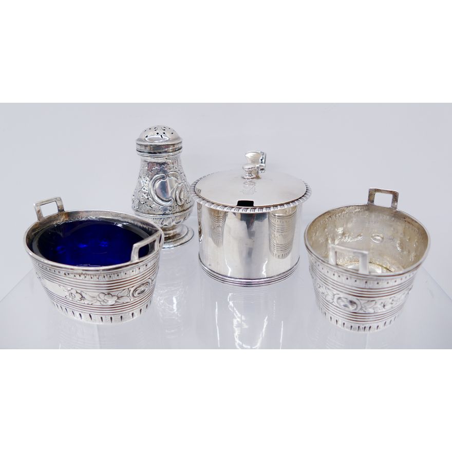 4pc English Georgian Silver Condiments
