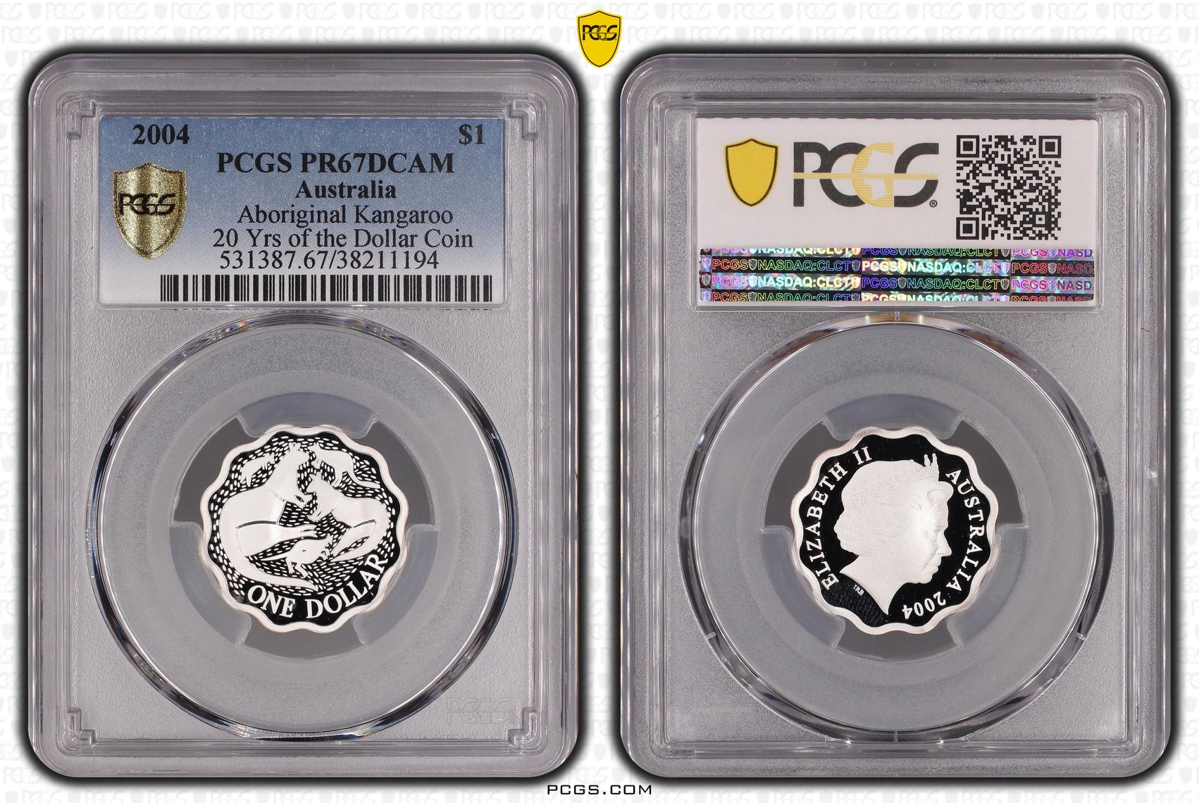 2004 Australia One Dollar, $1 Silver Proof Aboriginal Kangaroo PCGS - PR67DCAM -194