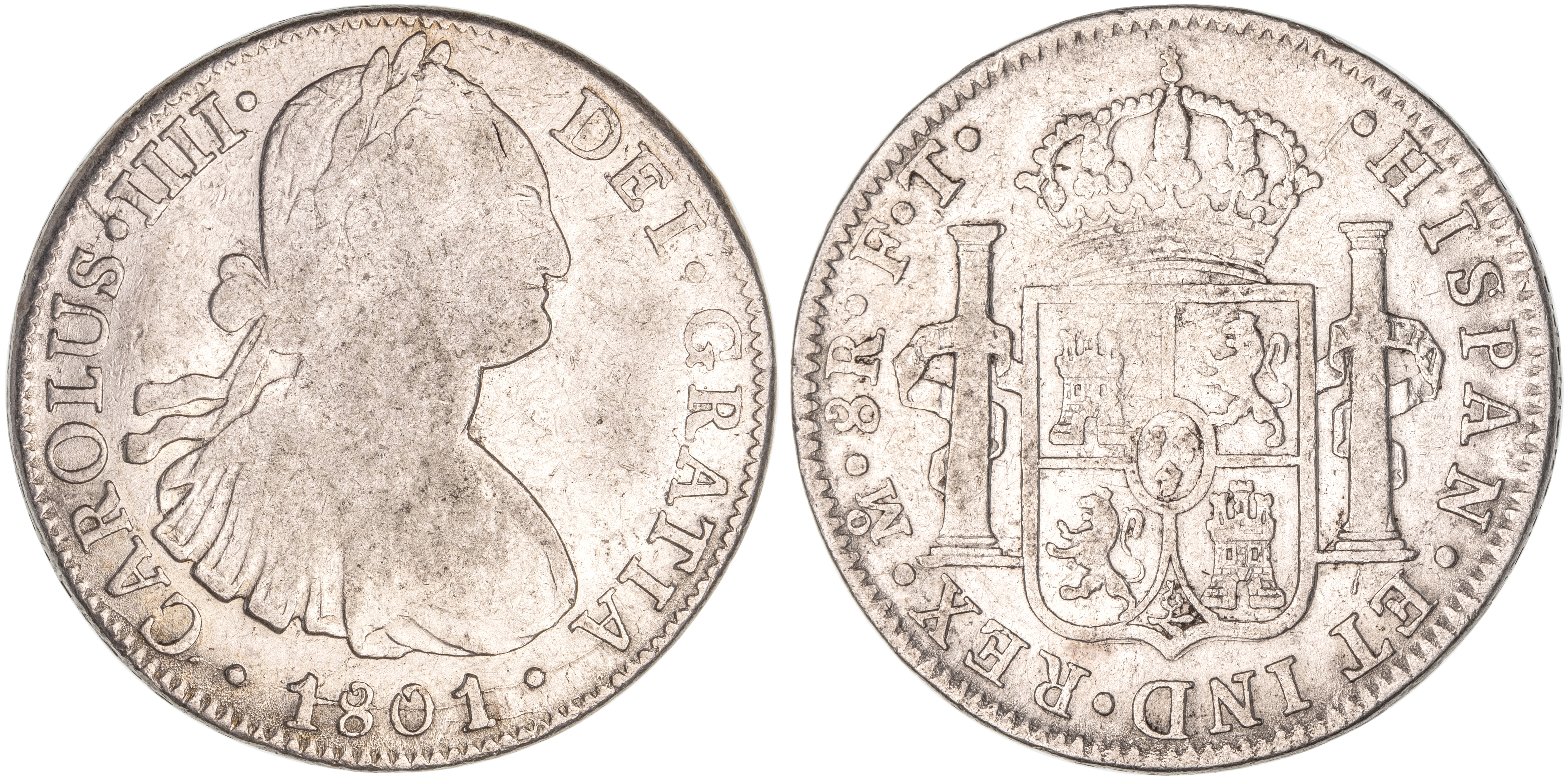 Mexico, Carlos IIII, Eight Reales, 1801-FT, VF