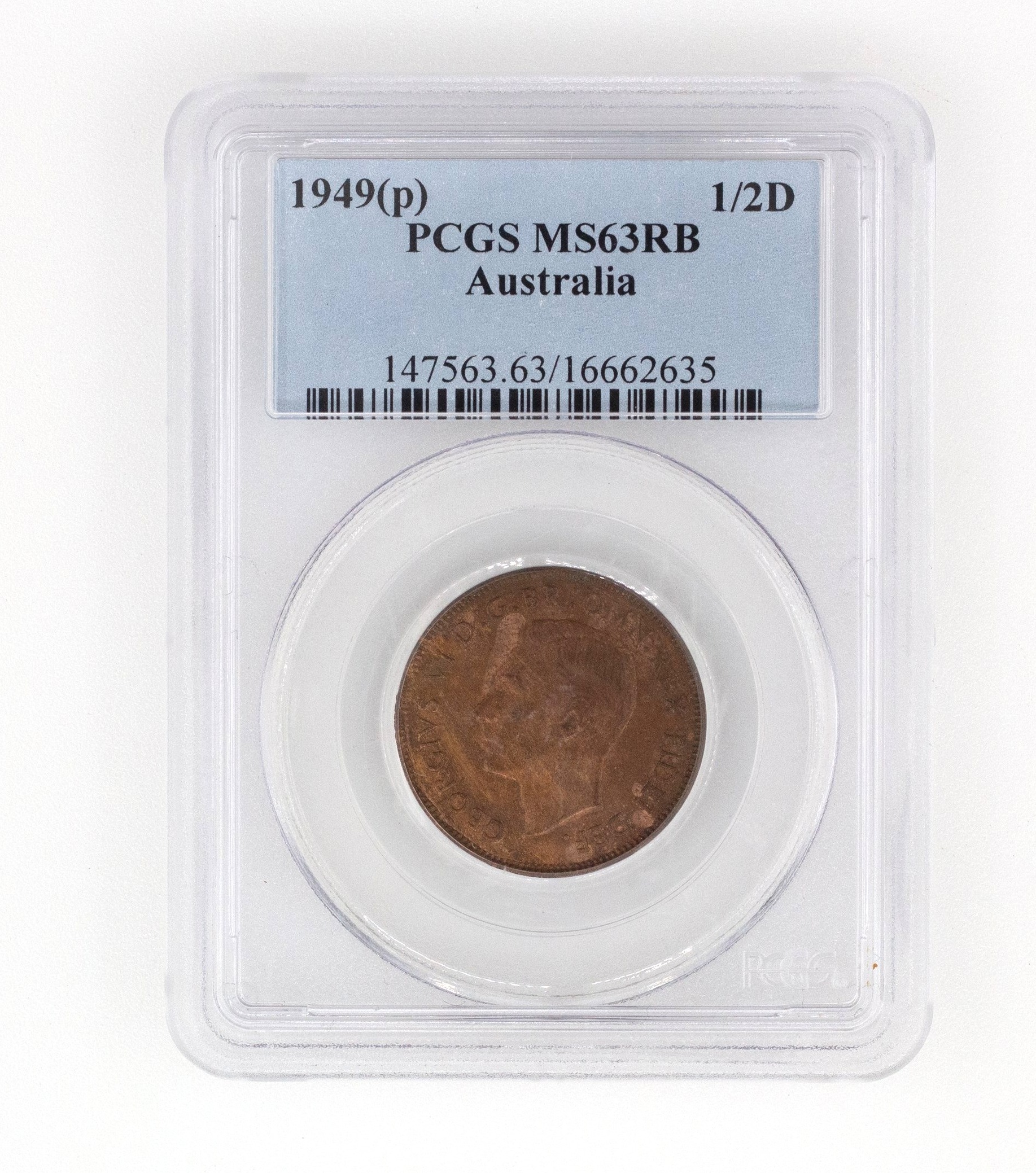George VI, Halfpenny, MS63RB , 1949-P