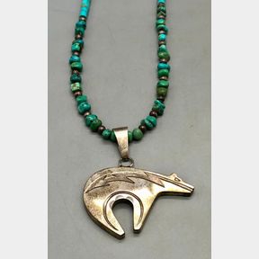 Bear Themed Turquoise and Silver Necklace