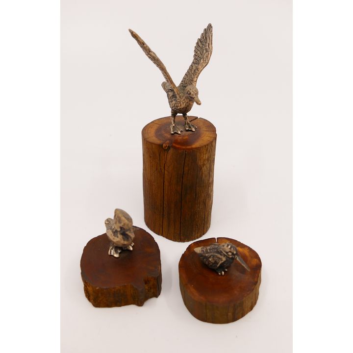 Box 3pc Scarponi Sterling Miniature Birds- largest 4''