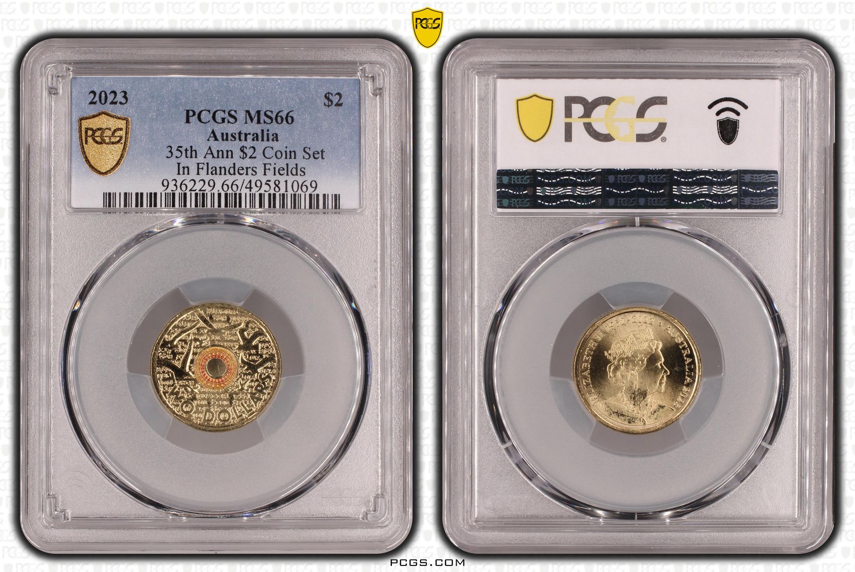 Elizabeth II, 35th Ann $2 Coin Set Colorized In Flanders Fields , Two Dollar, 2023, PCGS MS66