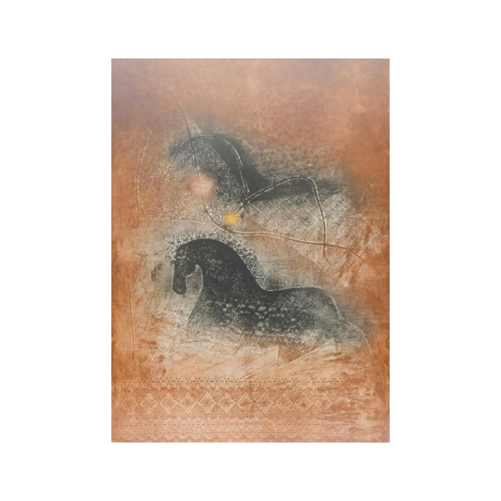 Hoi Lebedang ''Cheval Dans Paysage'' Color Etching Framed- 27x21''