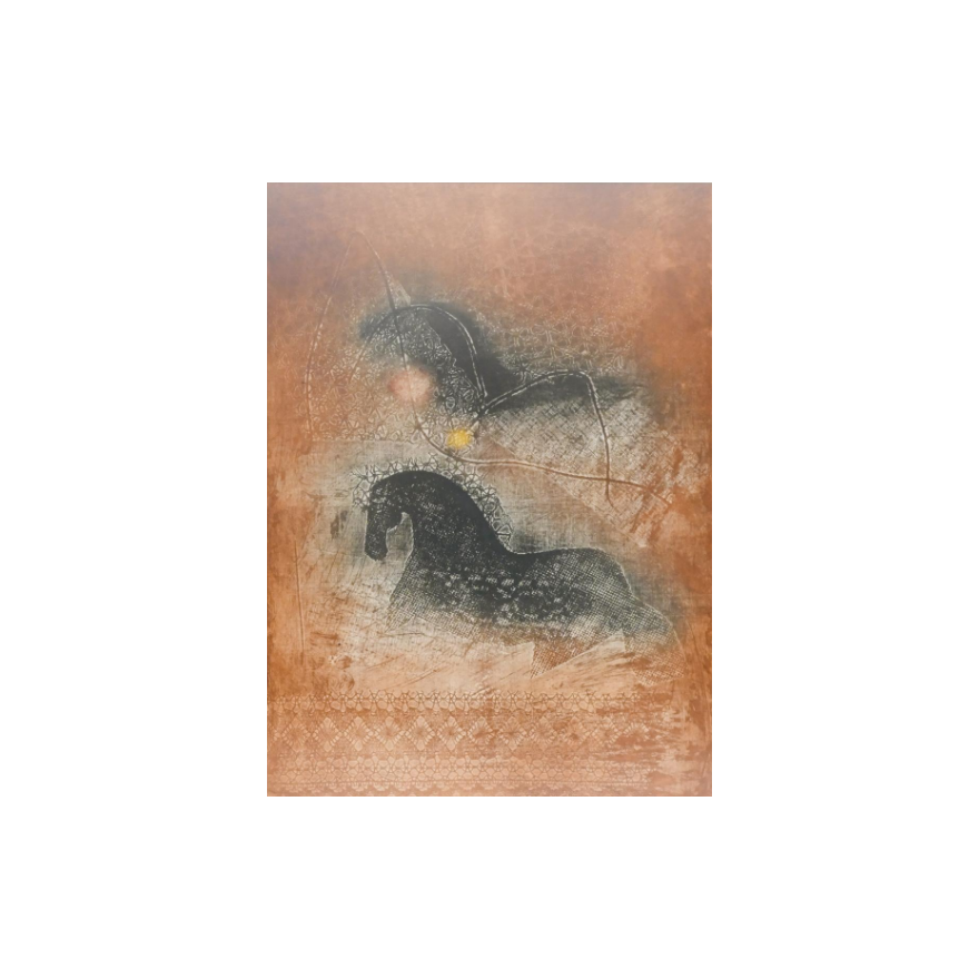 Hoi Lebedang ''Cheval Dans Paysage'' Color Etching Framed- 27x21''