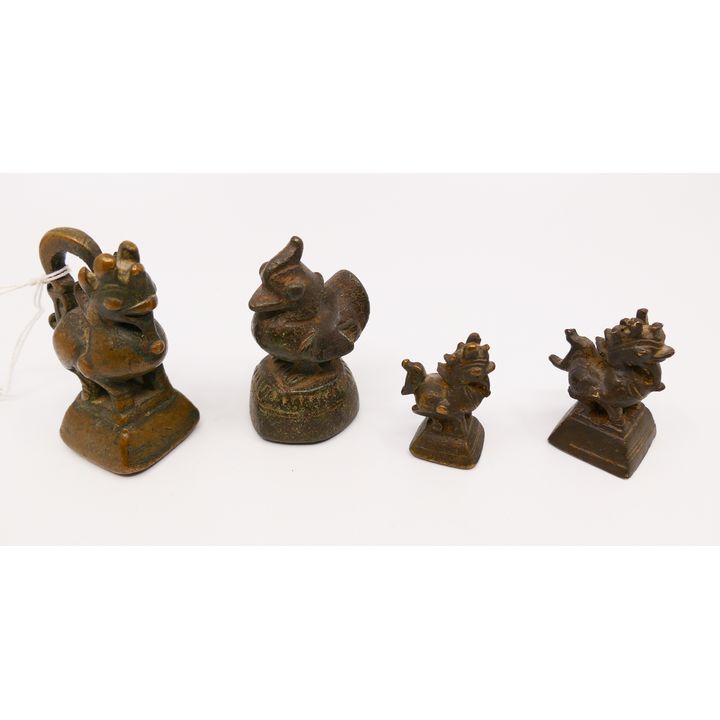 4pc Antique Asian Bronze Opium Weights- largest 2.75''
