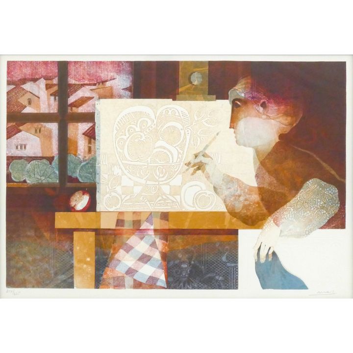 Alvar ''Artist'' Color Lithograph & Embossing Framed
