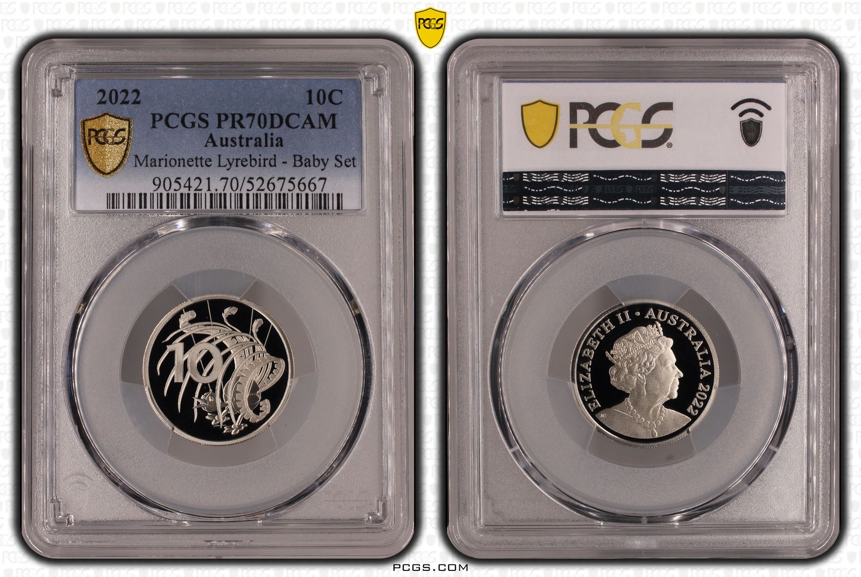 Marionette Lyrebird - Baby Set, Ten Cent, 2022, PCGS PR70DCAM