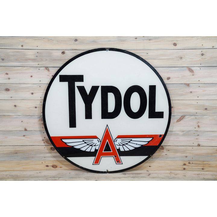 48" Tydol w/ Flying A Logo & Orange Stripe Double Sided Porcelain Sign TAC 8.25