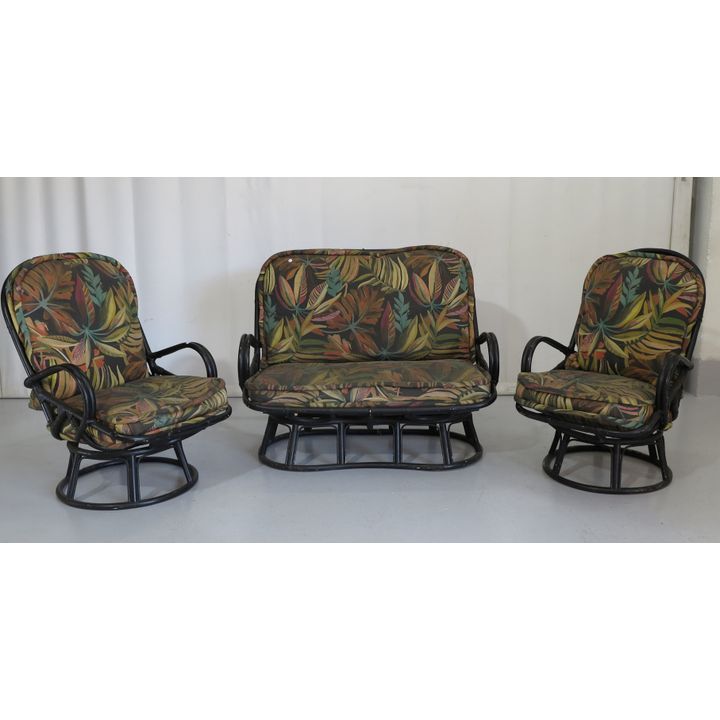 VINTAGE PAINTED CANE 3 PIECE SUITE
