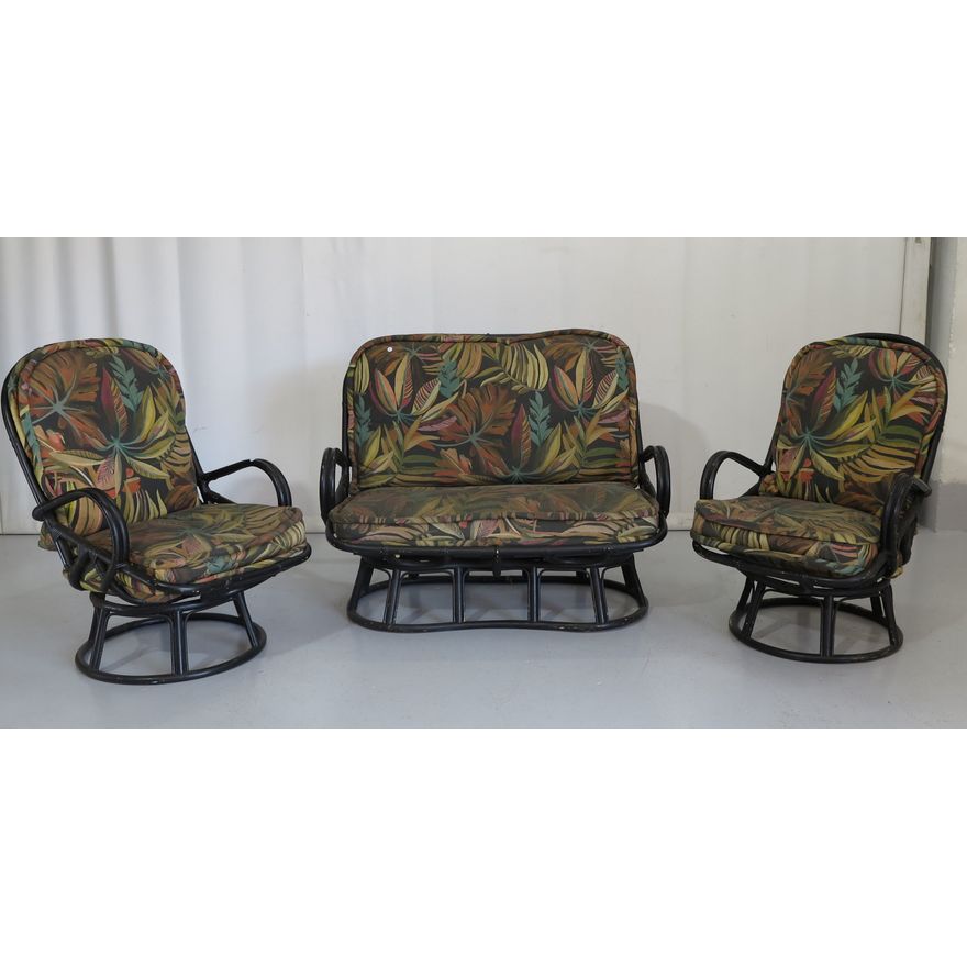 VINTAGE PAINTED CANE 3 PIECE SUITE