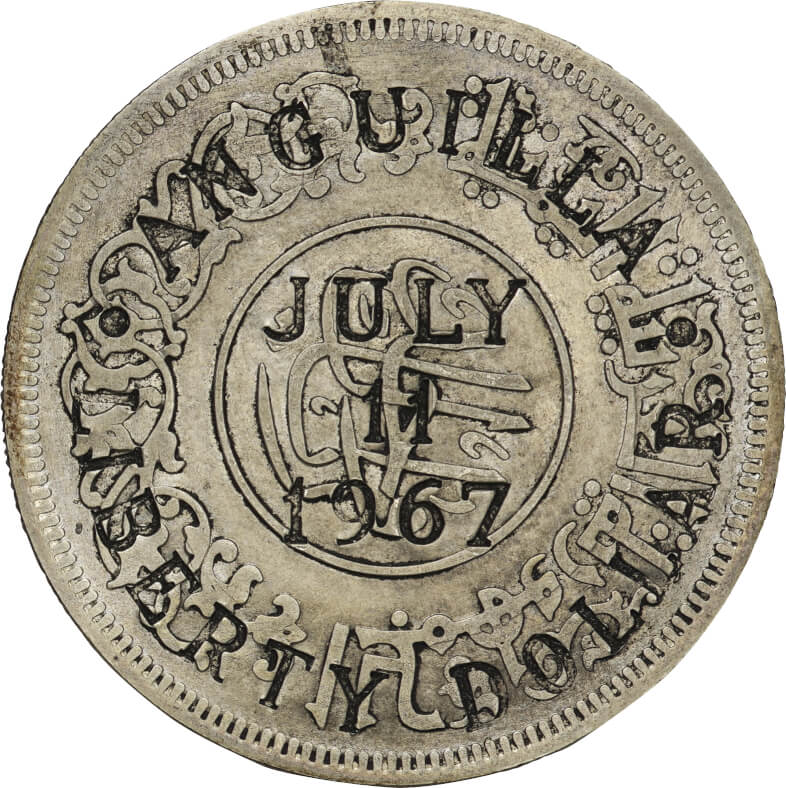 アンギラ-Anguilla. 1967. Silver. 1ドル(Dollar). リバティー・ダラー 