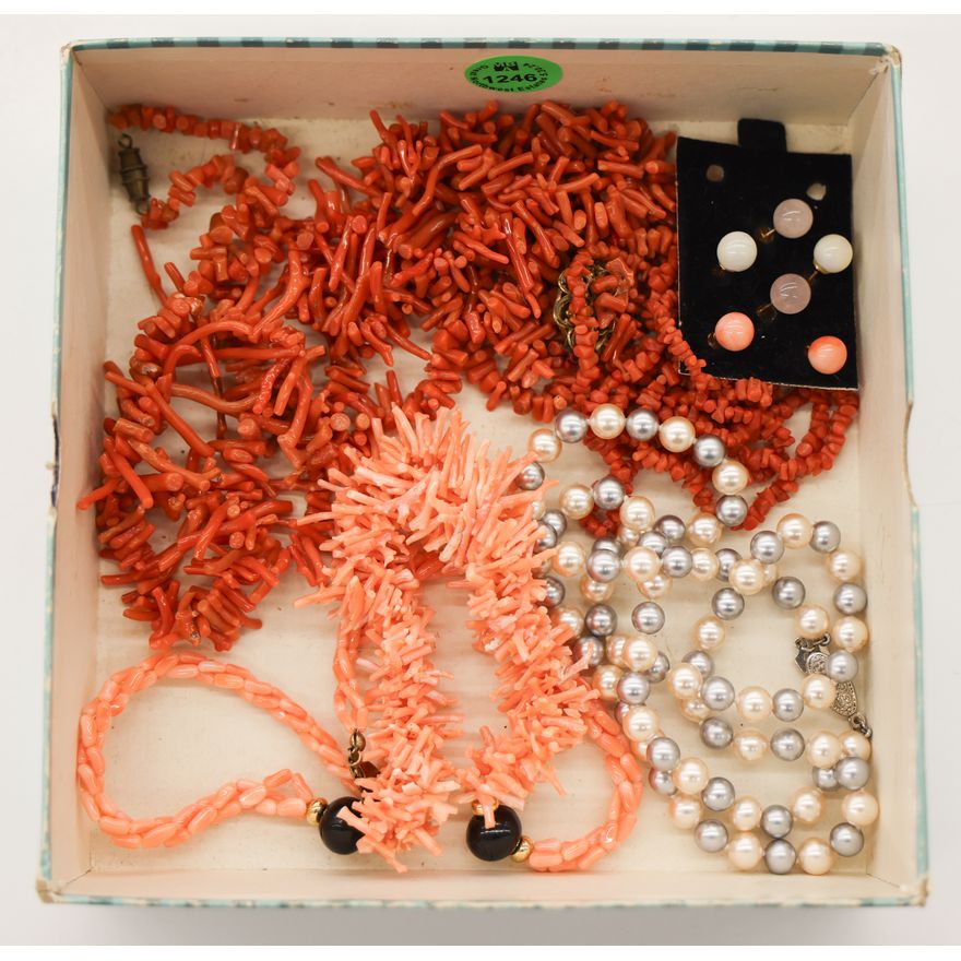 Box Coral and Pearl Necklaces etc.
