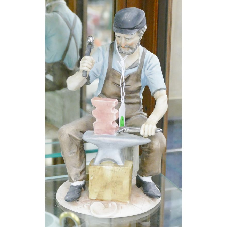 Italian Capodimonte Blacksmith Bisque Figure 9''
