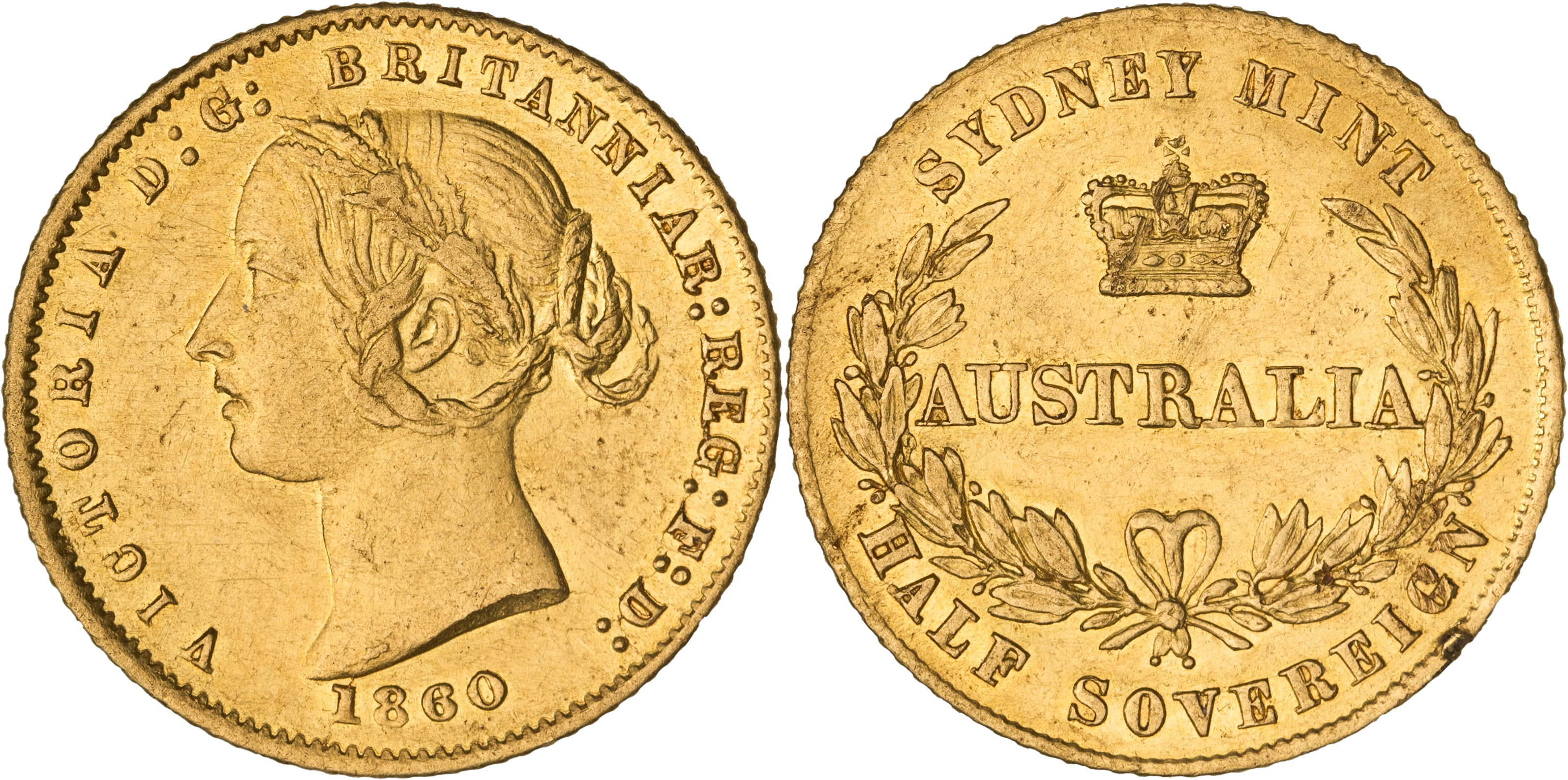 Victoria, Sydney Mint, Half Sovereign, 1860, PCGS Genuine - AU Details