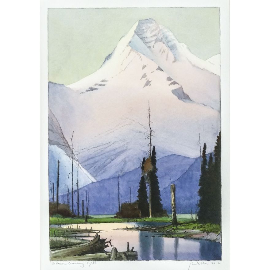 Jeff Walker ''Glacier Evening'' 1996 Lithograph Framed 25''x17''.