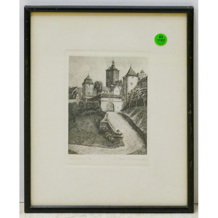 Ernst Geissendorfer ''Rotenberg'' Etching Framed 12.5''x10''