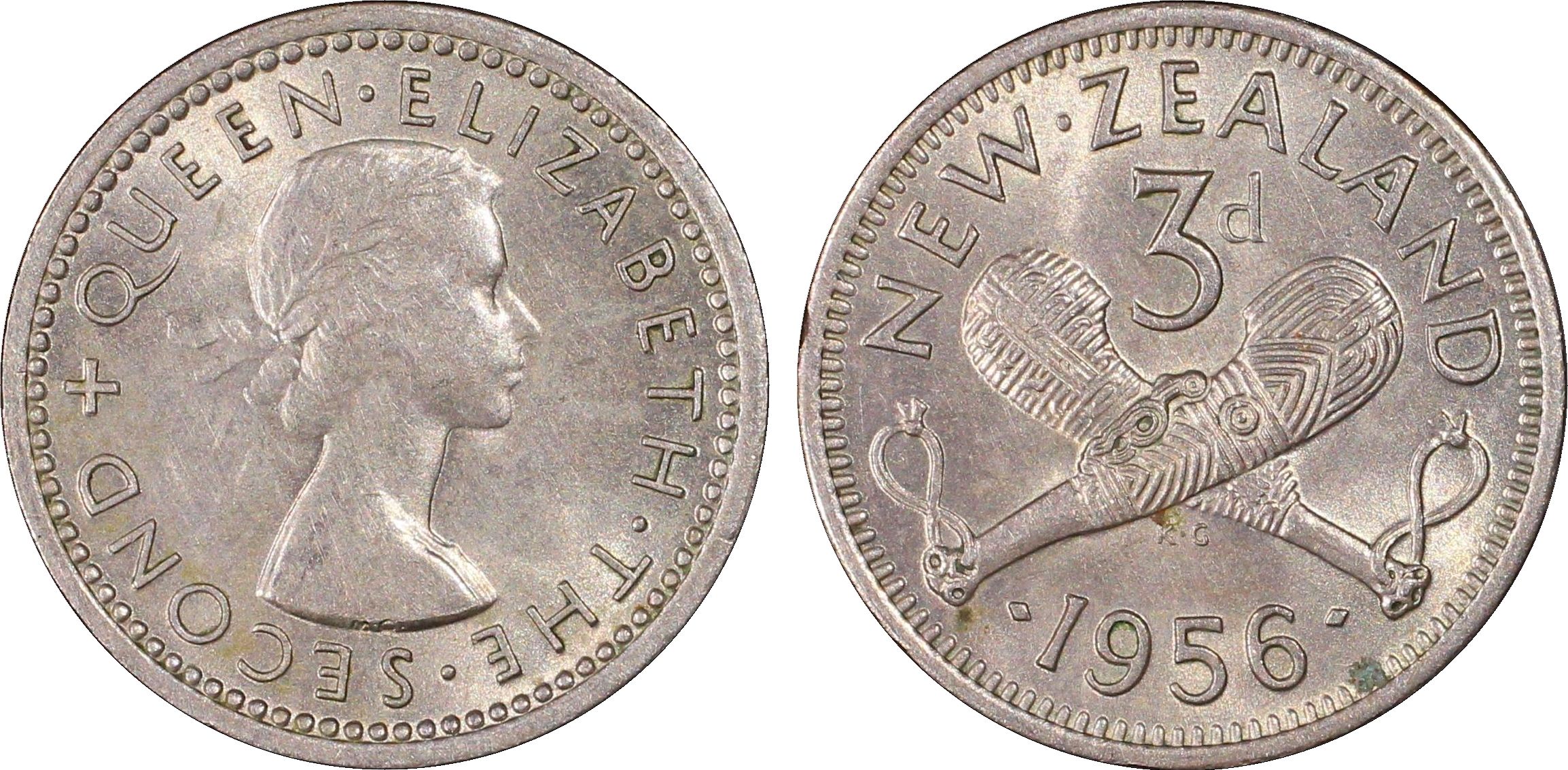40 · New Zealand, No Strap, Threepence, 1956, PCGS - MS62
