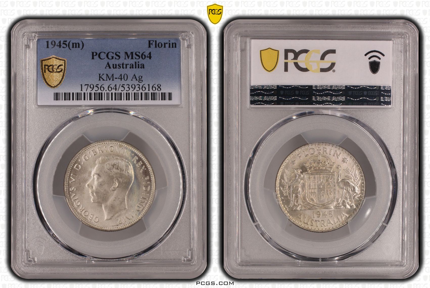 George VI, Florin, 1945, PCGS MS64
