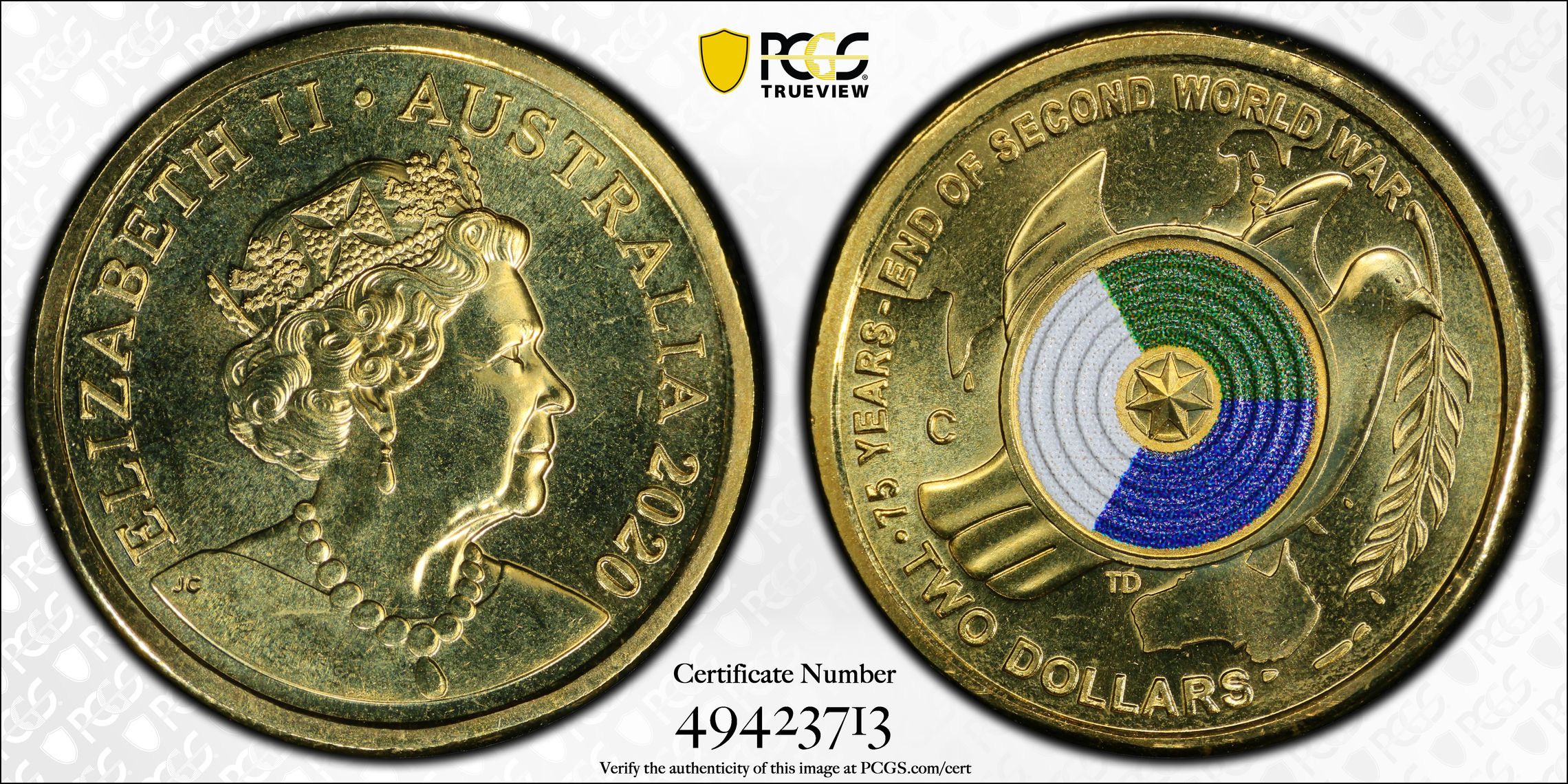 75th Ann End of WWII Colorized , Two Dollar, 2020-C, PCGS MS68