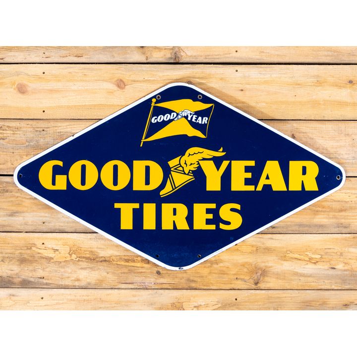 1941 Goodyear Tires Single Sided Porcelain Diecut Sign TAC 9.5