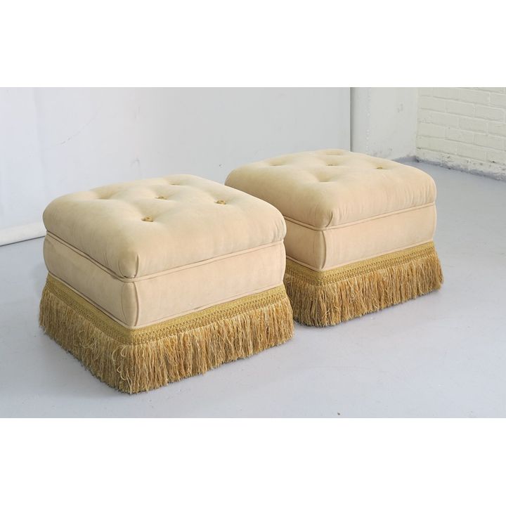 PAIR OF BUTTON UPHOLSTERED OTTOMANS