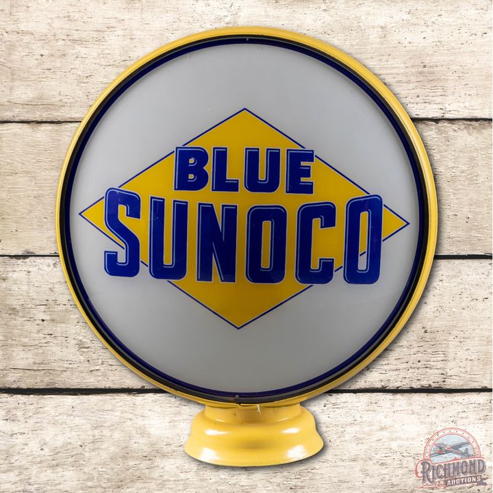 Complete 15" Blue Sunoco Gas Pump Globe & Metal Body