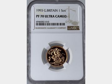 1993 ELIZABETH II PROOF GOLD SOVEREIGN PF70 UCAM TOP POP!