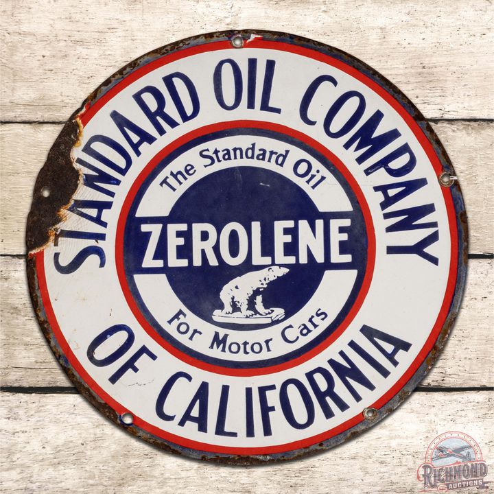 Standard Oil Company of California Zerolene SS Porcelain Sign w/ Bear