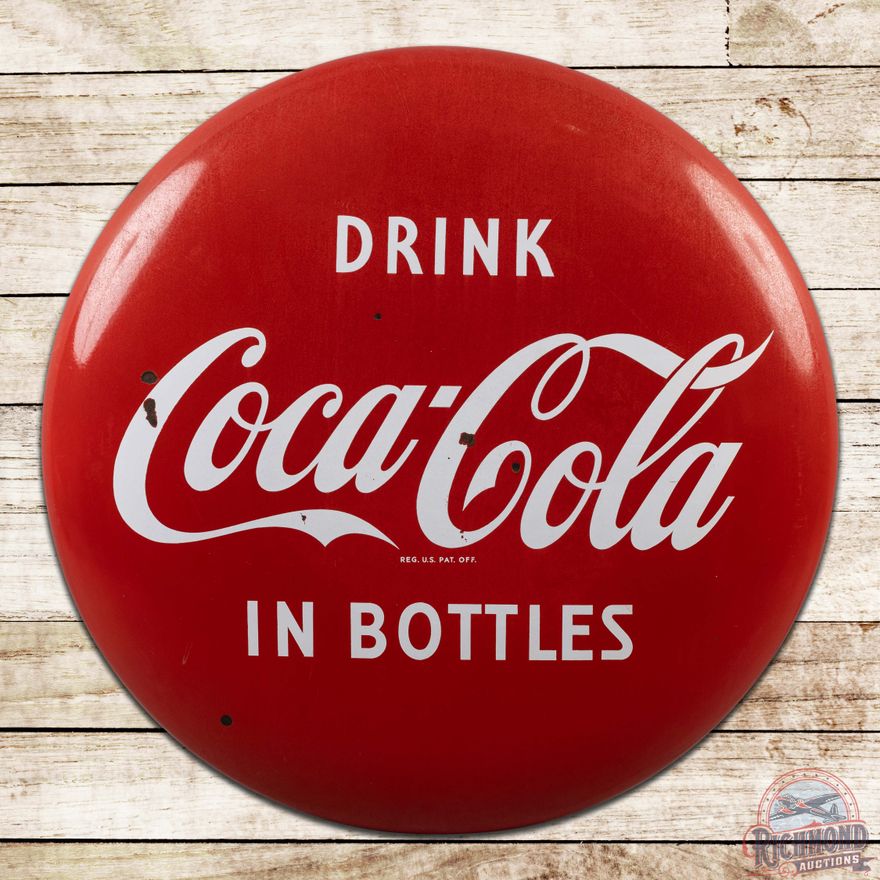 Drink Coca Cola in Bottles 36" Single Sided Porcelain Button Sign