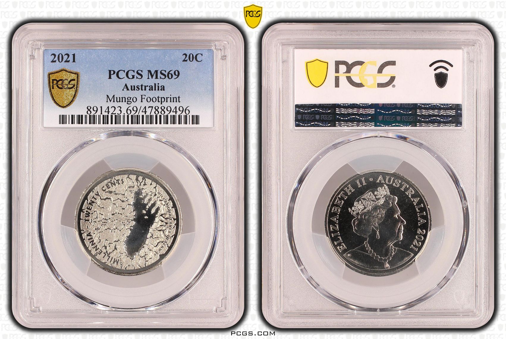 331 · Mungo Footprint  POP 68/0, Twenty Cent, 2021, PCGS MS69