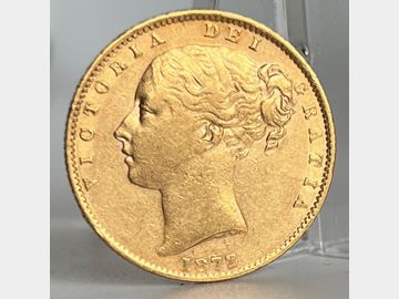 1872 VICTORIA YOUNG HEAD LONDON MINT SHIELD GOLD SOVEREIGN