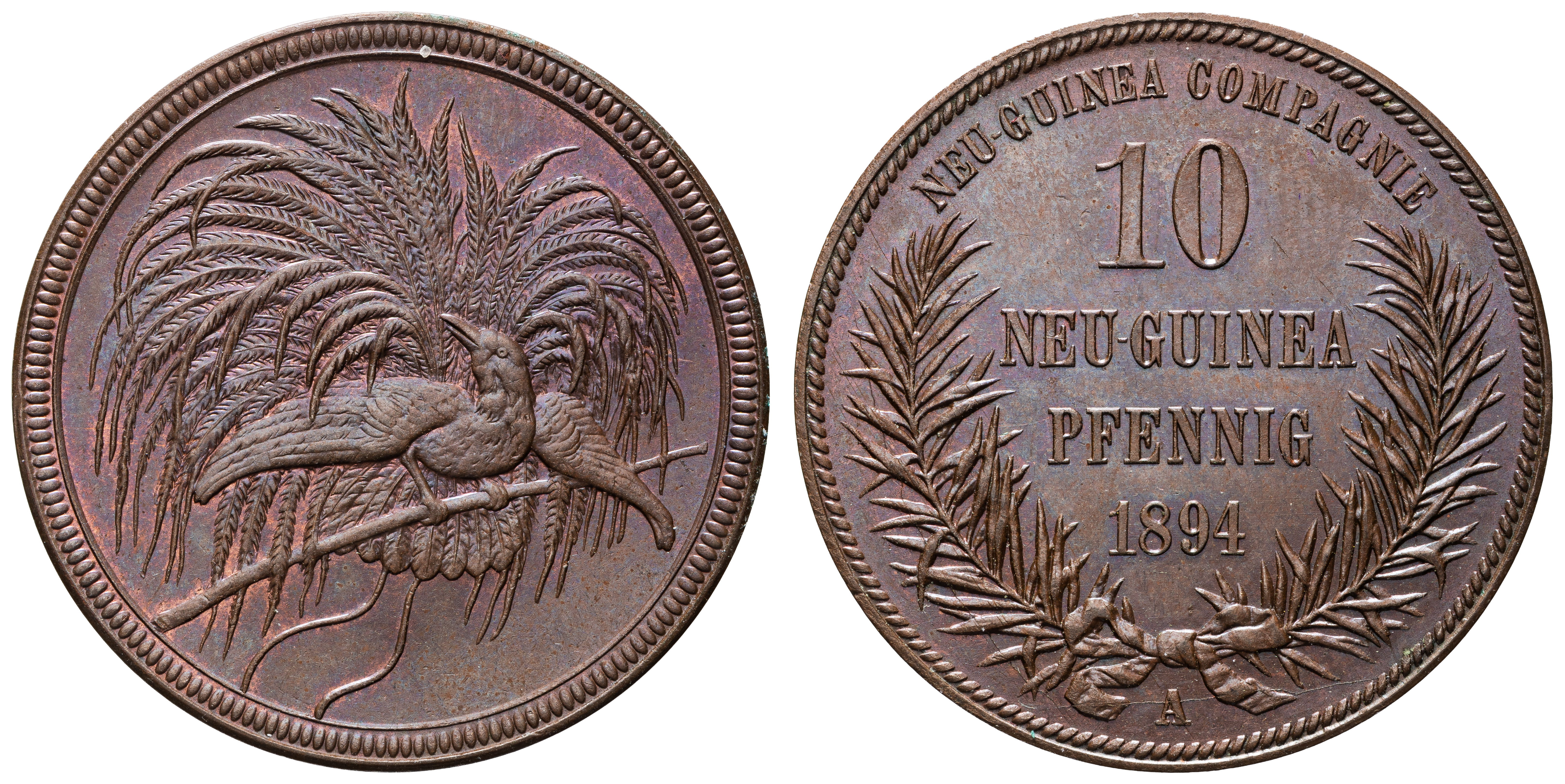 German New Guinea, Friedrich Wilhelm II, Ten Pfennigs, 1894-A, aUNC