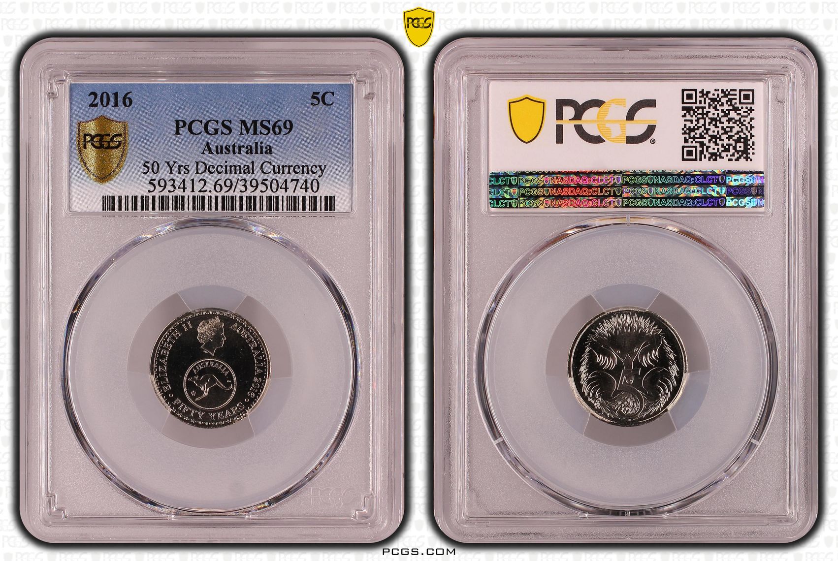 50 Yrs Decimal Currency, Five Cent, 2016, PCGS MS69