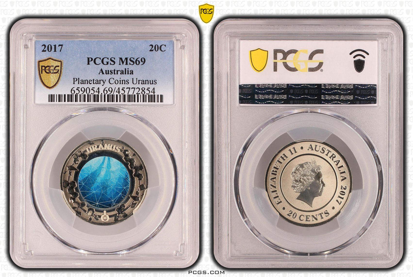 Elizabeth II, Planetary Coins Uranus, Twenty Cent, 2017, PCGS MS 69