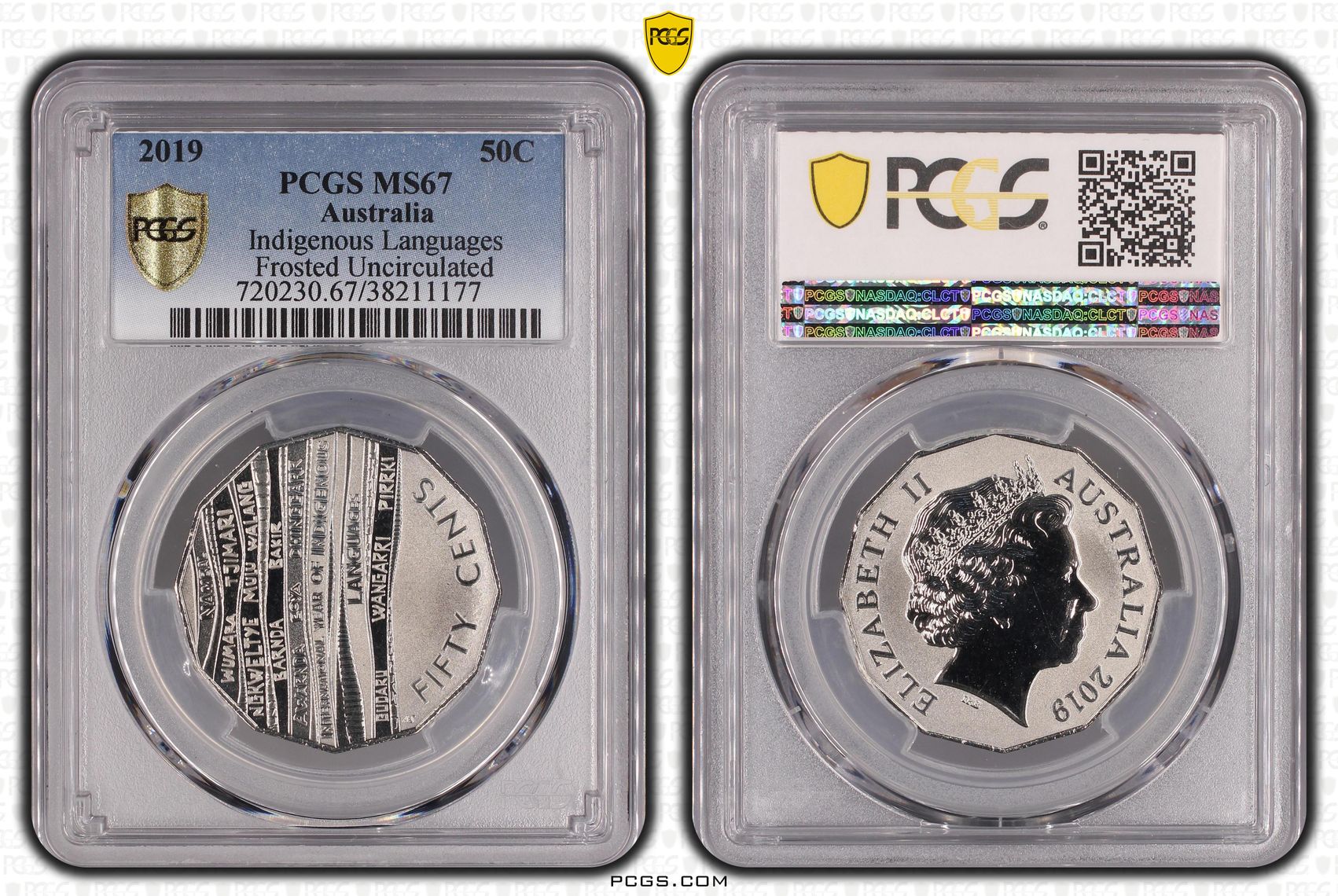 2019 Australia Fifty Cent, 50c Indigenous Languages Frosted Uncirculated PCGS - MS67 -177