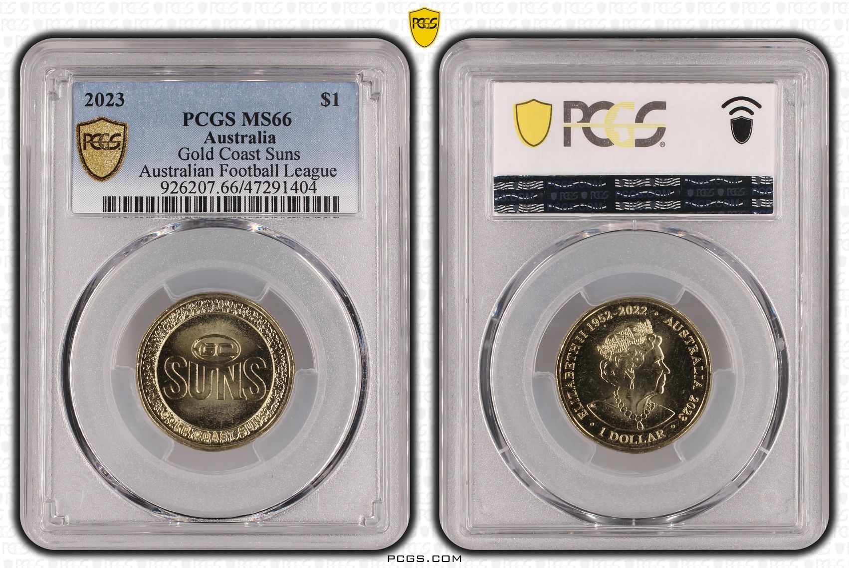 Elizabeth II, AFL - Gold Coast Suns POP 6/0, One Dollar, 2023, PCGS MS66